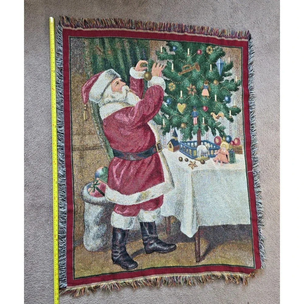 Vintage Martha Stewart Christmas Tapestry Throw Blanket Santa Claus 140